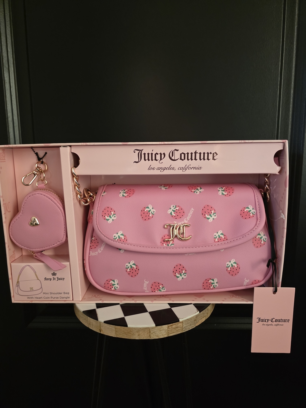 NWT Juicy Couture Pink Strawberry Print Mini Shoulder Bag Set - Cherry Blossom